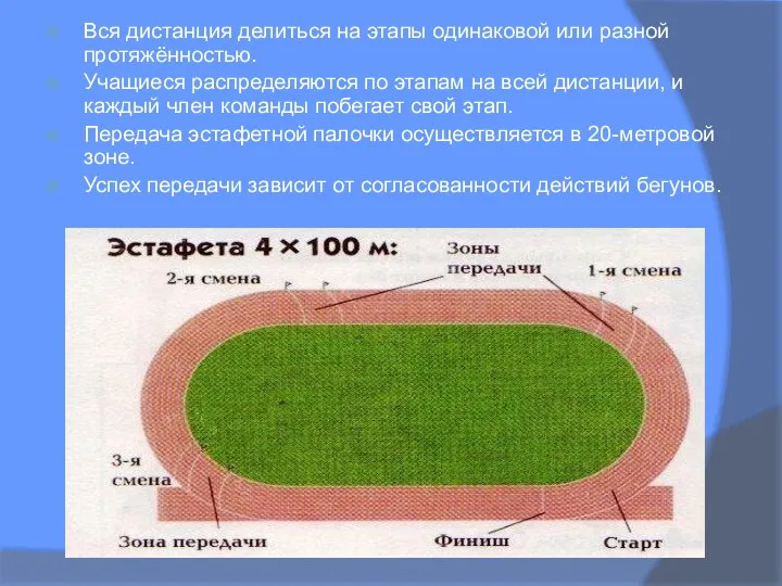 Вся дистанция делиться на этапы одинаковой или разной протяжённостью. Учащиеся