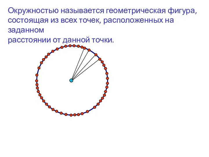 Окружностью называется геометрическая фигура, состоящая из всех точек, расположенных на заданном расстоянии от данной точки.