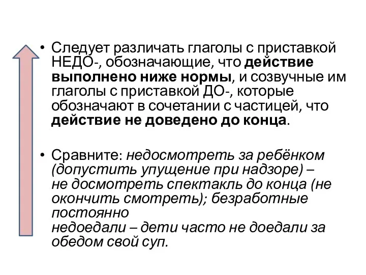 Следует различать глаголы с приставкой НЕДО-, обозначающие, что действие выполнено