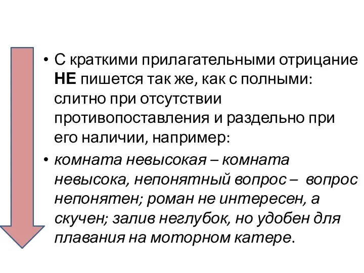 С краткими прилагательными отрицание НЕ пишется так же, как с полными: слитно при