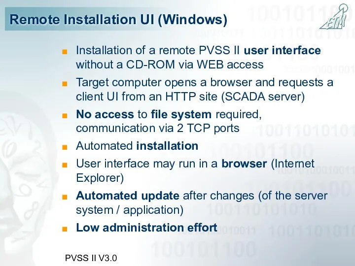 PVSS II V3.0 Remote Installation UI (Windows) Installation of a