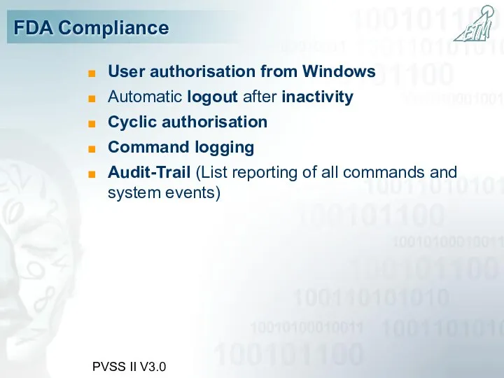 PVSS II V3.0 FDA Compliance User authorisation from Windows Automatic
