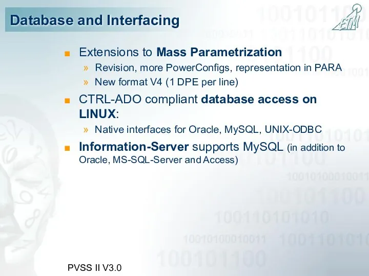 PVSS II V3.0 Database and Interfacing Extensions to Mass Parametrization