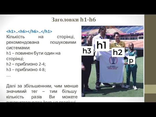 Заголовки h1-h6 .. .. Кількість на сторінці, рекомендована пошуковими системами: