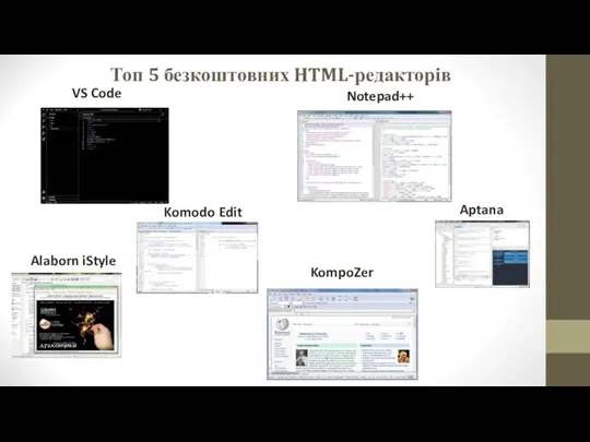 Топ 5 безкоштовних HTML-редакторів Notepad++ Komodo Edit Aptana Alaborn iStyle KompoZer VS Code