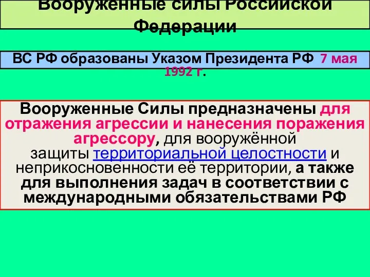 ВС РФ образованы Указом Президента РФ 7 мая 1992 г.