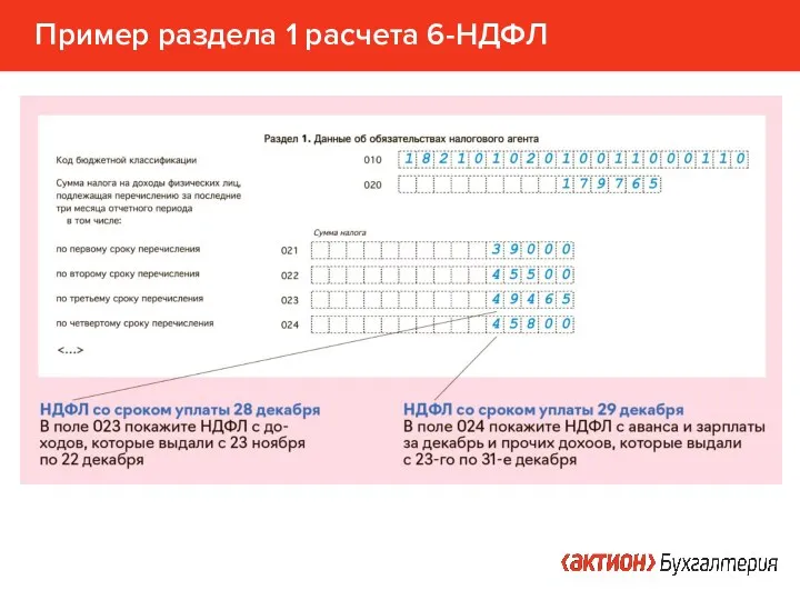 Пример раздела 1 расчета 6-НДФЛ