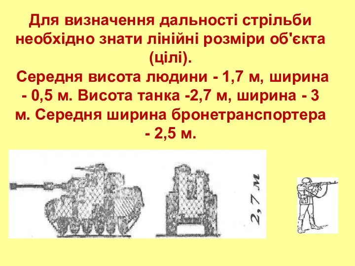 Для визначення дальності стріль­би необхідно знати лінійні розміри об'єкта (цілі).