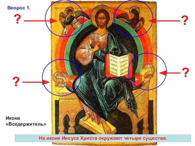 ? ? ? ? На иконе Иисуса Христа окружают четыре существа. Икона «Вседержитель» Вопрос 1.