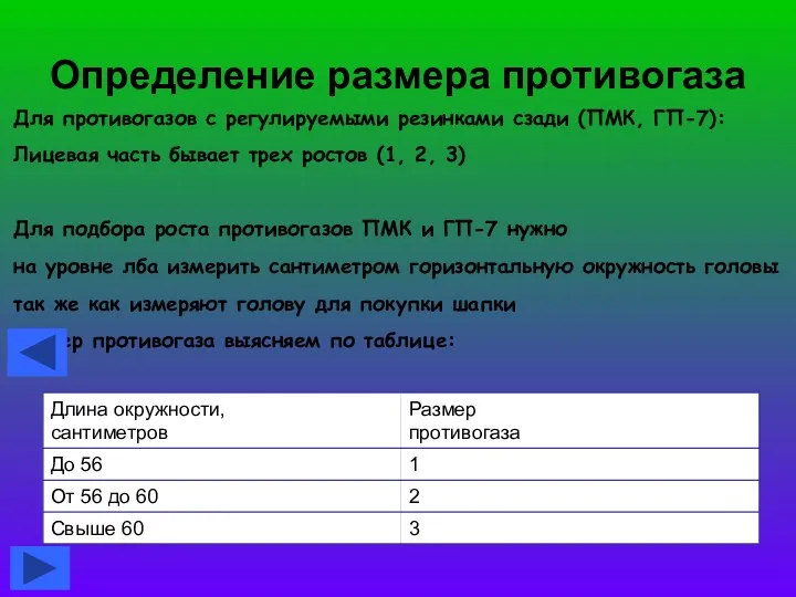Определение размера противогаза Для противогазов с регулируемыми резинками сзади (ПМК,