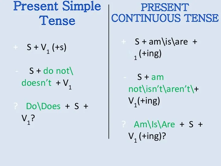 Present Simple Tense + S + V1 (+s) - S