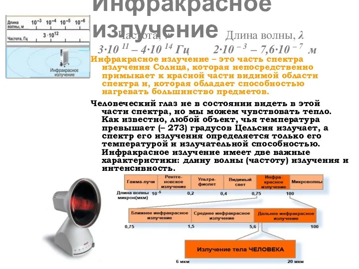 Инфракрасное излучение Инфракрасное излучение – это часть спектра излучения Солнца,