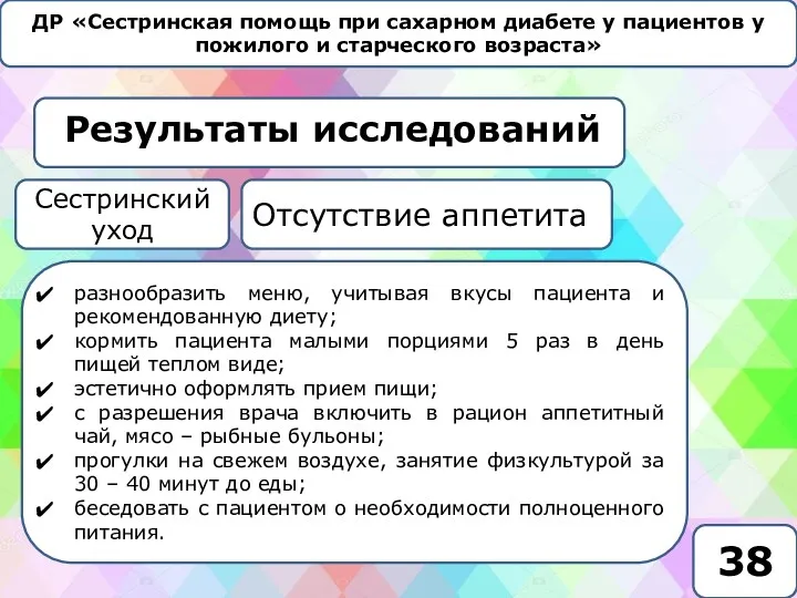 ДР «Сестринская помощь при сахарном диабете у пациентов у пожилого