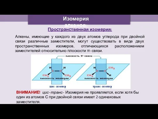 Изомерия алкенов: Пространственная изомерия: Алкены, имеющие у каждого из двух