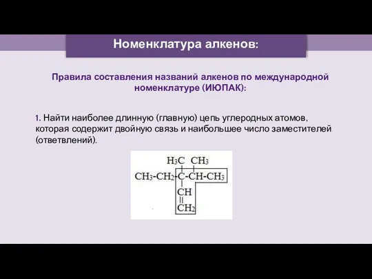 Номенклатура алкенов: Правила составления названий алкенов по международной номенклатуре (ИЮПАК):