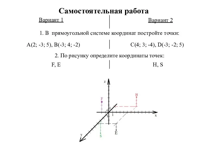 Самостоятельная работа Вариант 1 1. В прямоугольной системе координат постройте