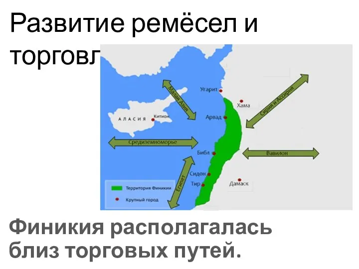 Финикия располагалась близ торговых путей. Развитие ремёсел и торговли