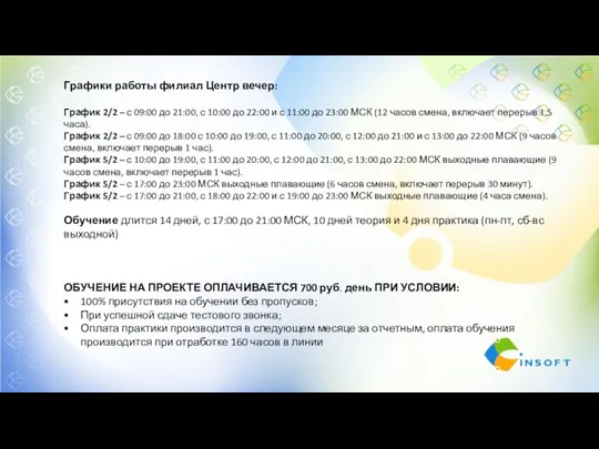 Графики работы филиал Центр вечер: График 2/2 – с 09:00