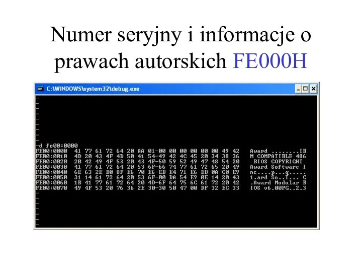 Numer seryjny i informacje o prawach autorskich FE000H