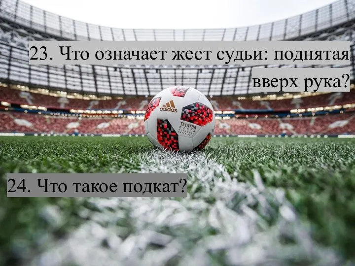 23. Что означает жест судьи: поднятая вверх рука? 24. Что такое подкат?