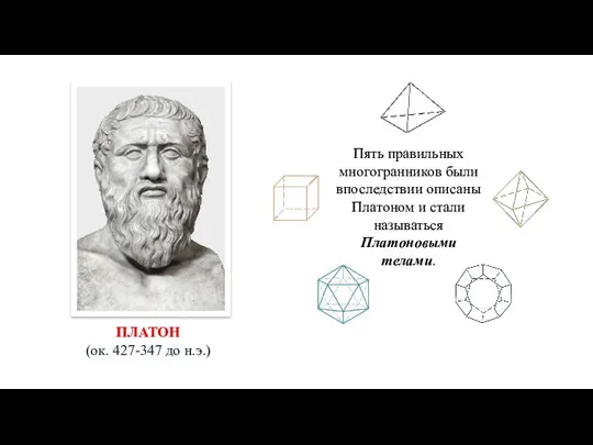 ПЛАТОН (ок. 427-347 до н.э.) Пять правильных многогранников были впоследствии