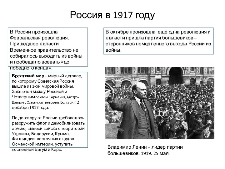 Владимир Ленин – лидер партии большевиков. 1919. 25 мая. Россия