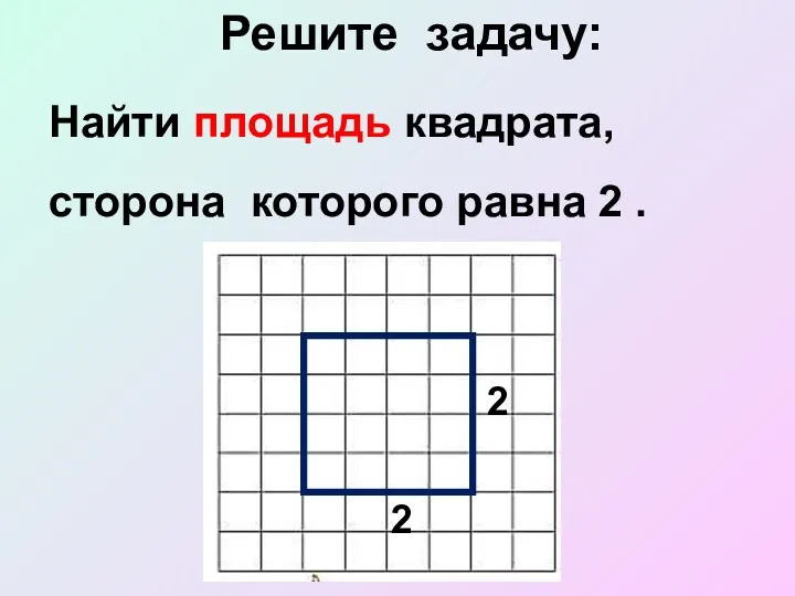 Решите задачу: Найти площадь квадрата, сторона которого равна 2 . 2 2