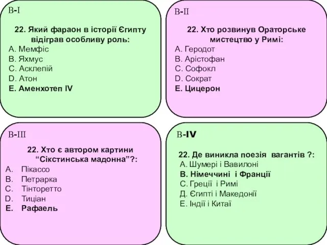 22. Який фараон в історії Єгипту відіграв особливу роль: A.