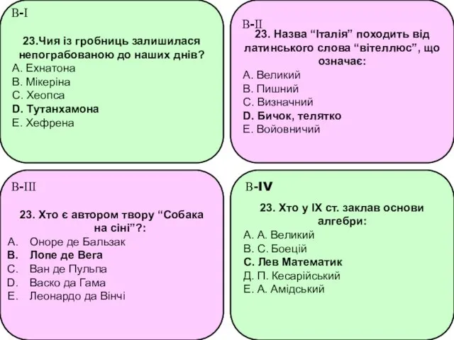 23.Чия із гробниць залишилася непограбованою до наших днів? A. Ехнатона