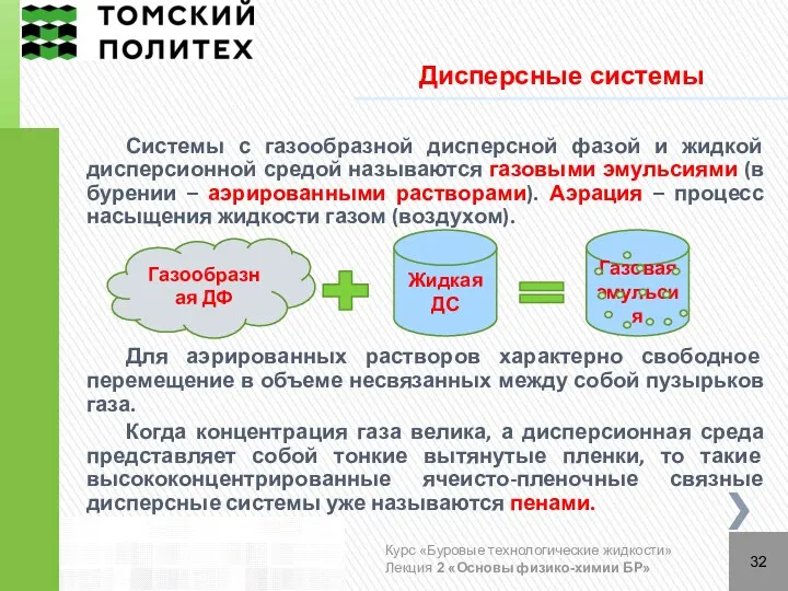 Дисперсные системы Системы с газообразной дисперсной фазой и жидкой дисперсионной