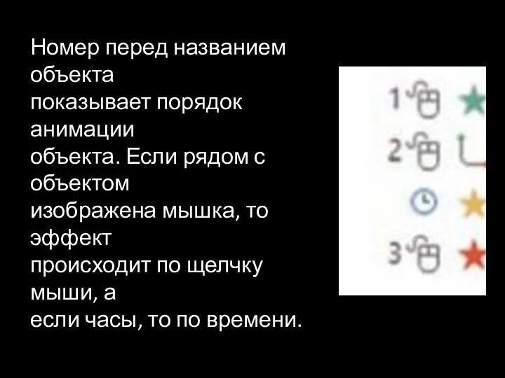 Номер перед названием объекта показывает порядок анимации объекта. Если рядом