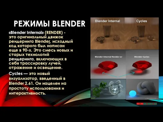 РЕЖИМЫ BLENDER «Blender Internal» (RENDER) - это оригинальный движок рендеринга