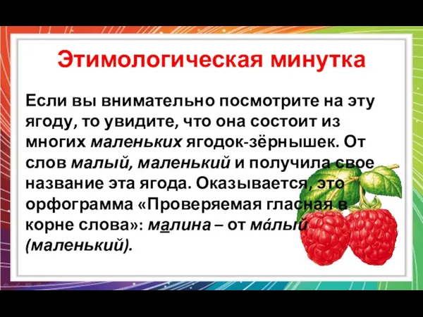 Этимологическая минутка Если вы внимательно посмотрите на эту ягоду, то увидите, что она