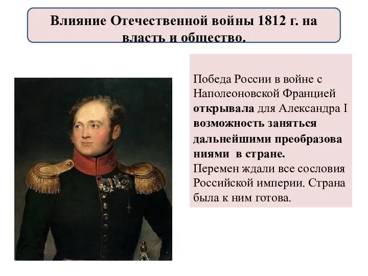 Победа России в войне с Наполеоновской Францией открывала для Александра