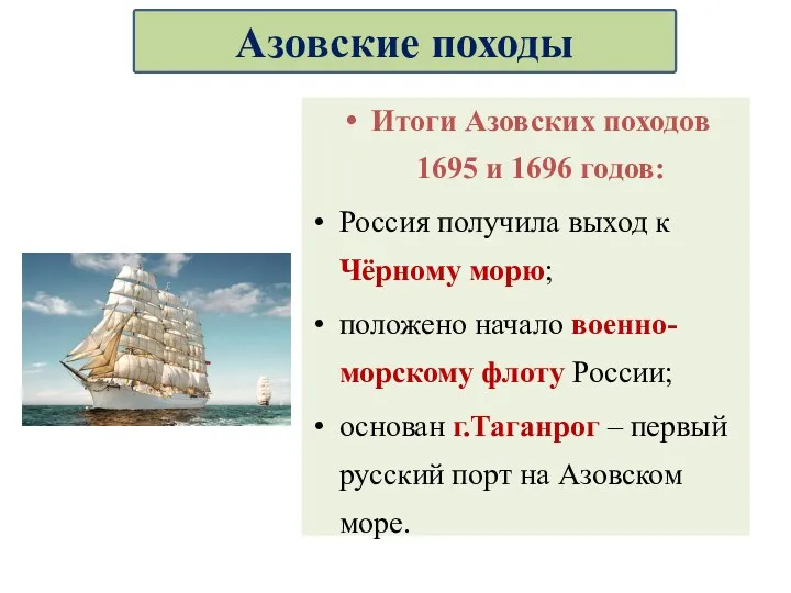 Итоги Азовских походов 1695 и 1696 годов: Россия получила выход