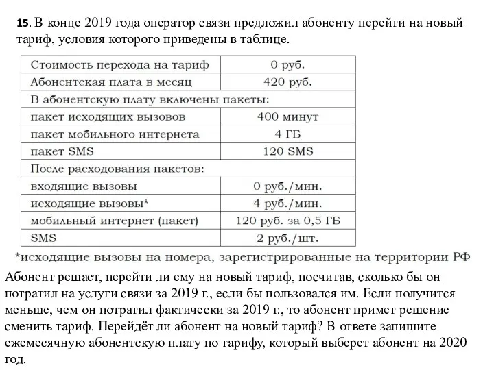 15. В конце 2019 года оператор связи предложил абоненту перейти