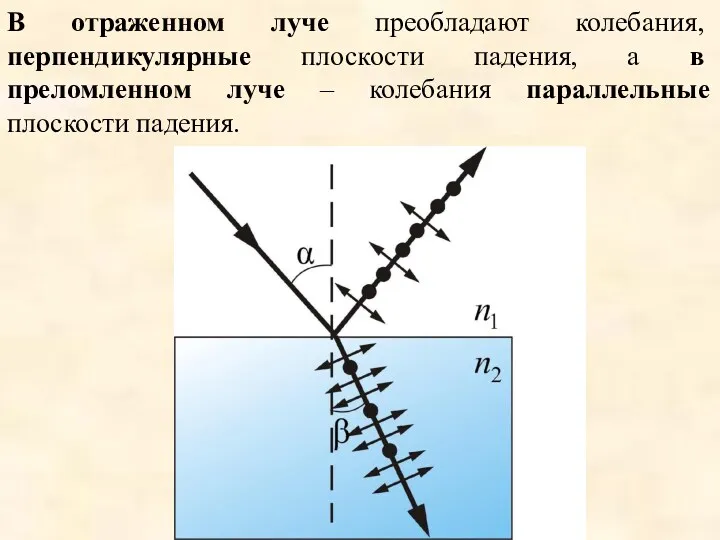 В отраженном луче преобладают колебания, перпендикулярные плоскости падения, а в