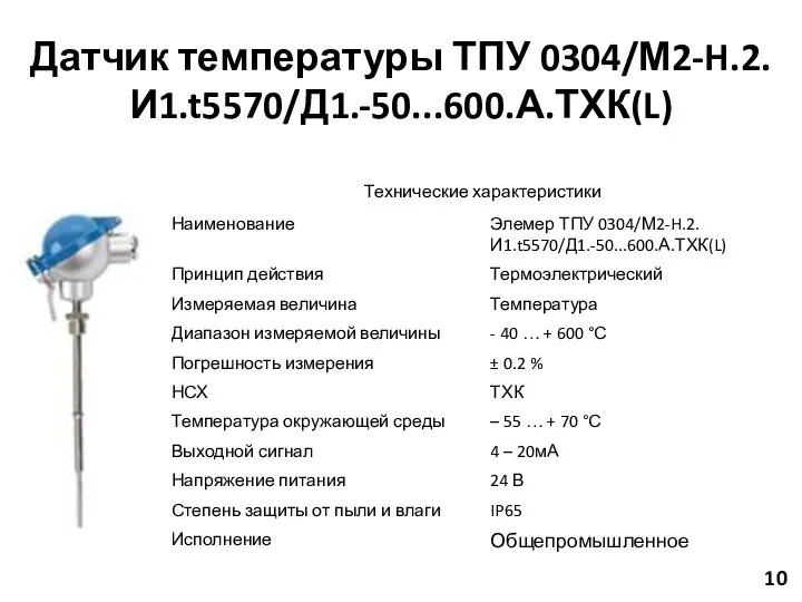 10 Датчик температуры ТПУ 0304/М2-H.2.И1.t5570/Д1.-50...600.А.ТХК(L)