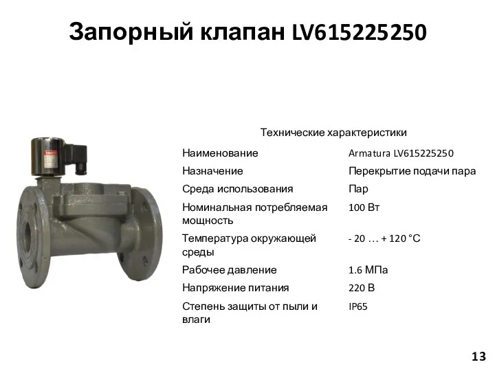 13 Запорный клапан LV615225250