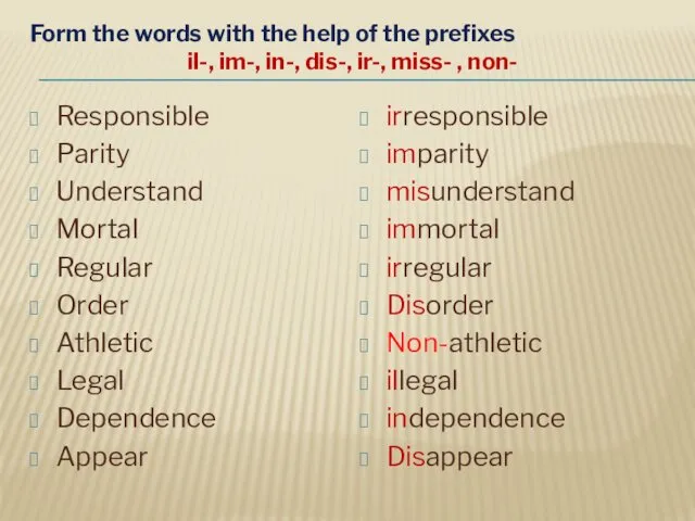 Form the words with the help of the prefixes il-,