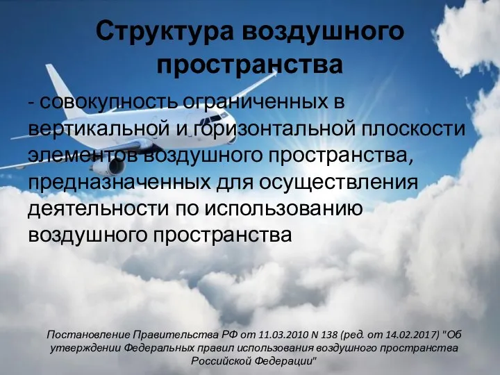 Структура воздушного пространства - совокупность ограниченных в вертикальной и горизонтальной