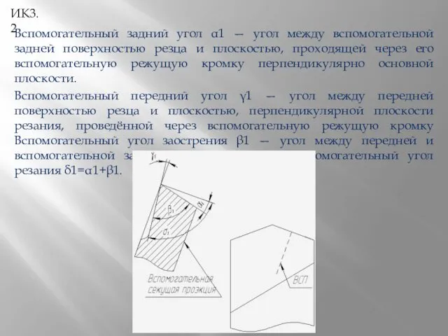 ИК3.2 Вспомогательный задний угол α1 — угол между вспомогательной задней