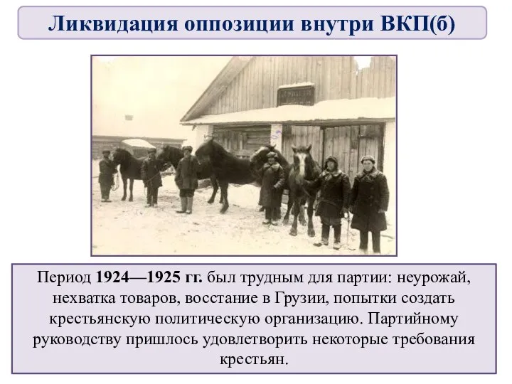 Период 1924—1925 гг. был трудным для партии: неурожай, нехватка товаров,