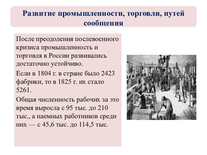 После преодоления послевоенного кризиса промышленность и торговля в России развивались