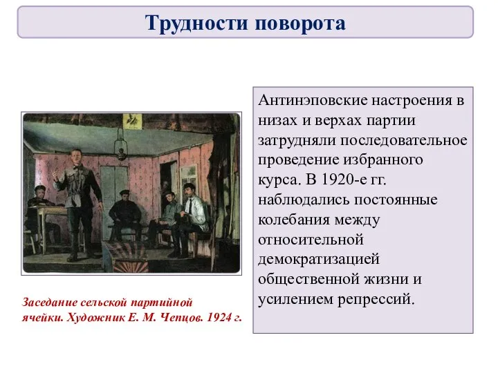 Антинэповские настроения в низах и верхах партии затрудняли последовательное проведение