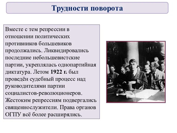 Вместе с тем репрессии в отношении политических противников большевиков продолжались.