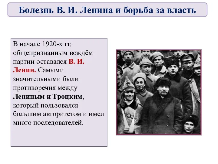 В начале 1920-х гг. общепризнанным вождём партии оставался В. И.