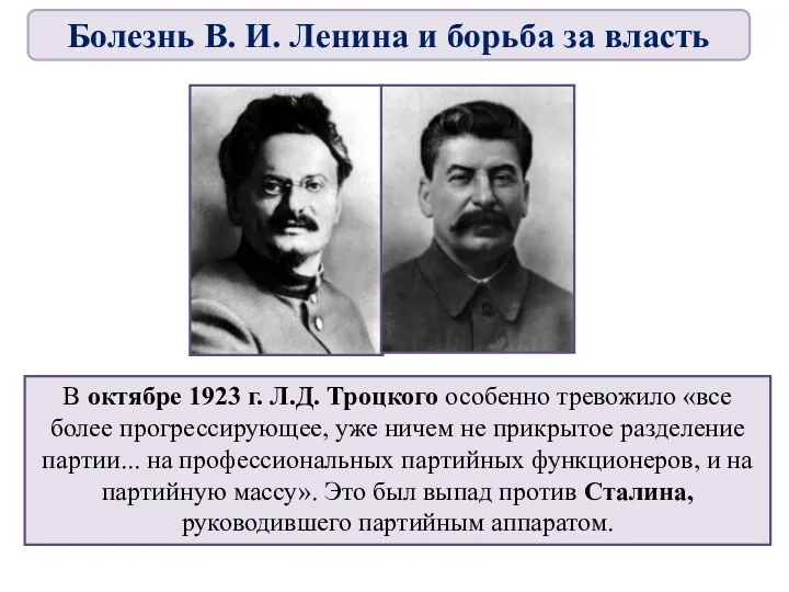 В октябре 1923 г. Л.Д. Троцкого особенно тревожило «все более