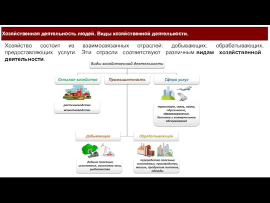 Хозяйственная деятельность людей. Виды хозяйственной деятельности. Хозяйство состоит из взаимосвязанных