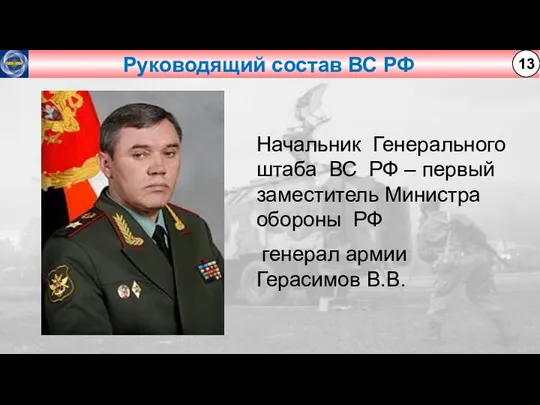 Руководящий состав ВС РФ 13 Начальник Генерального штаба ВС РФ